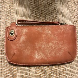 Chic Leather Wristlet in Shimmering Peach